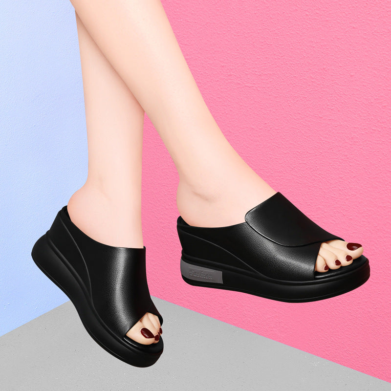 Women's First Layer Cowhide Wedge Summer Fashion Slippers