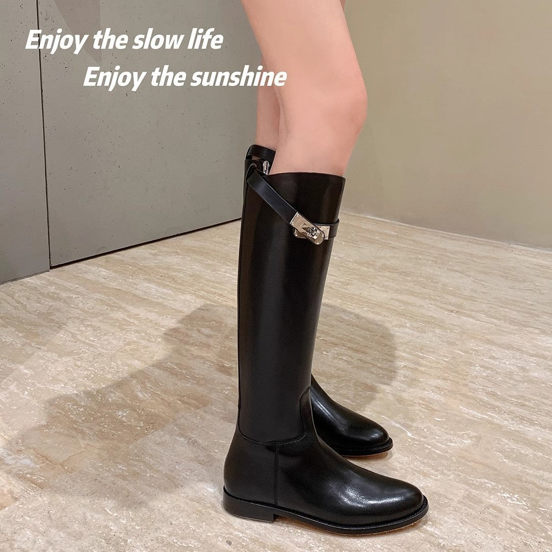 Women's Long Thick Leg Big Below The Knee Show Skinny Tall Women's Leather Boots