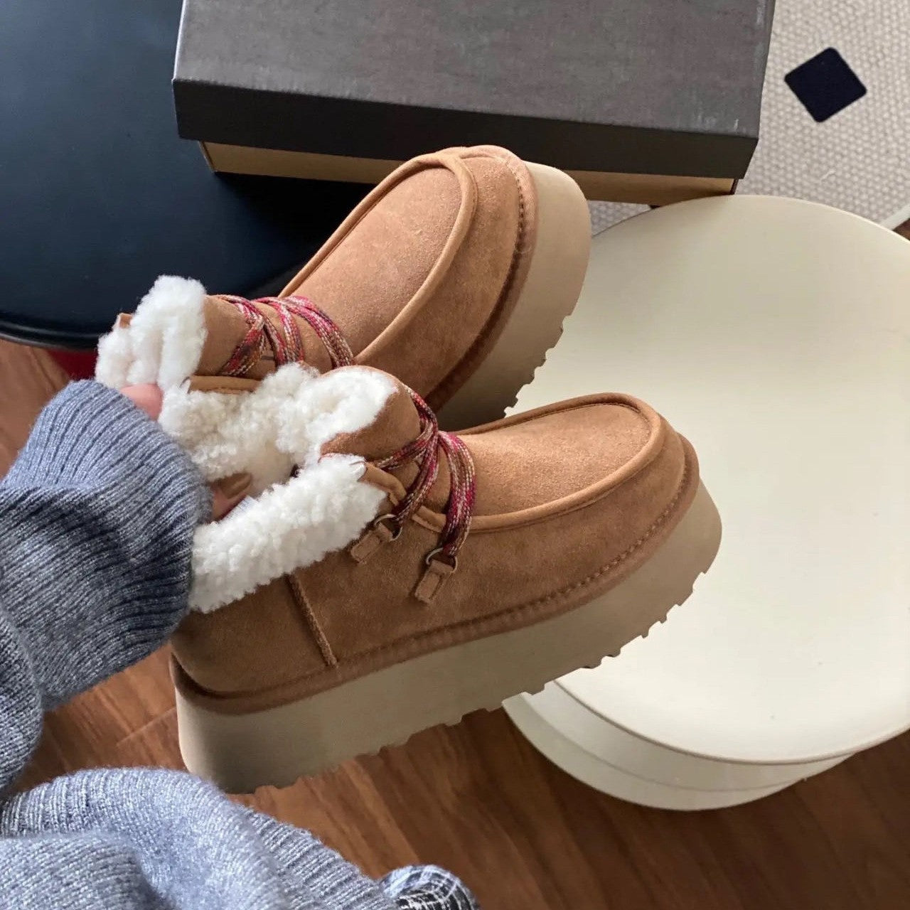 Women's Fur Integrated Platform Winter Short Height Increasing Snow Boots
