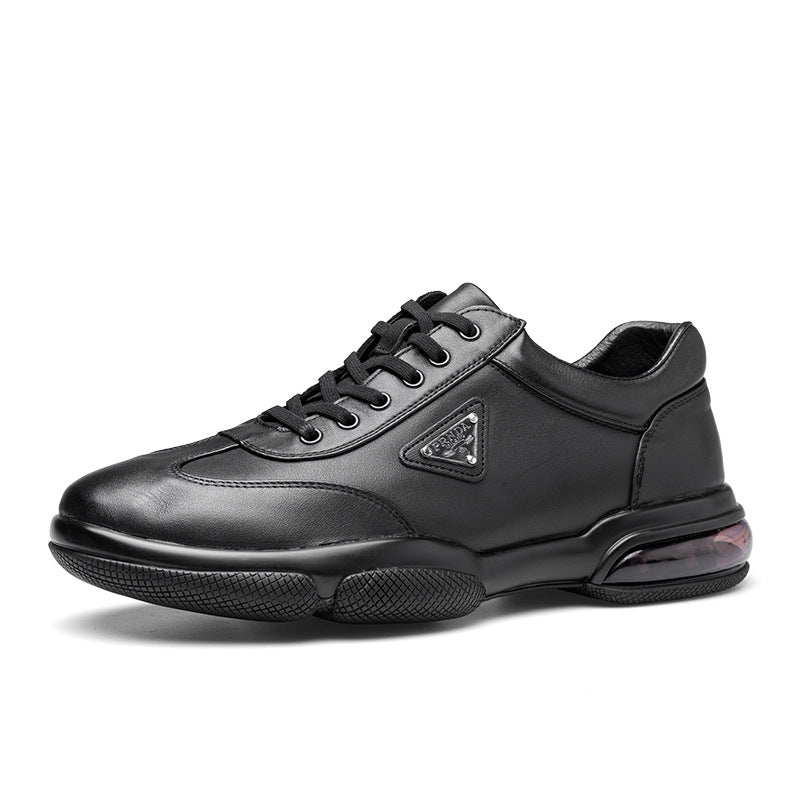 Toe Air Cushion Sports Black Trendy Leather Shoes