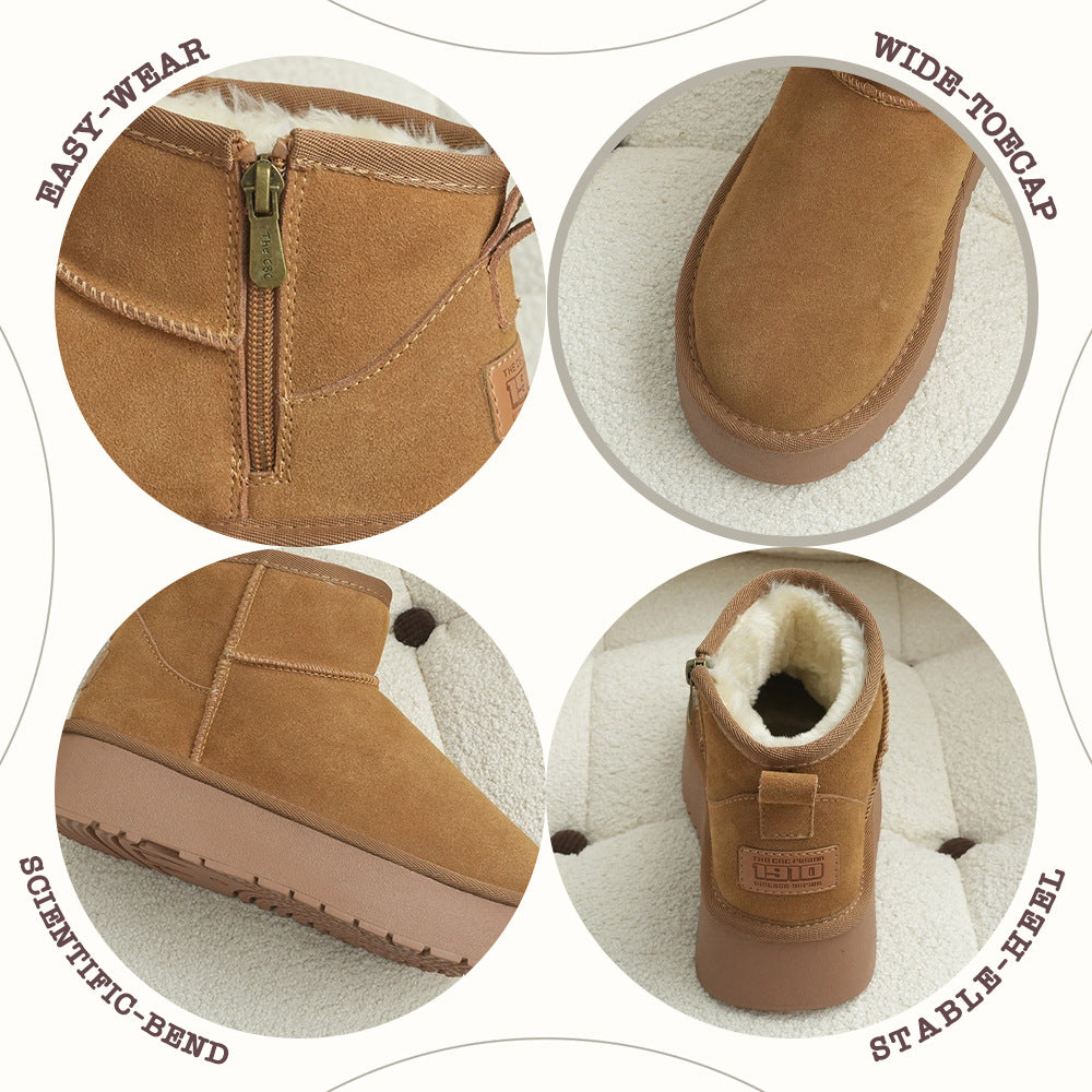Women's Retro Winter Splash Proof Suede Raise The Bottom Snow Boots