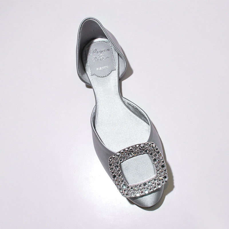 Women's Buckle Flats Hollow Rhinestone Pumps Satin Women's Shoes