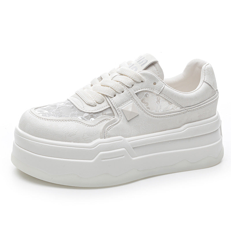 Women's White Height Increasing Insole Sports Genuine Casual Shoes