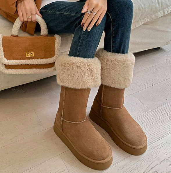 Two-way Winter Suede Round Toe Northeast Boots
