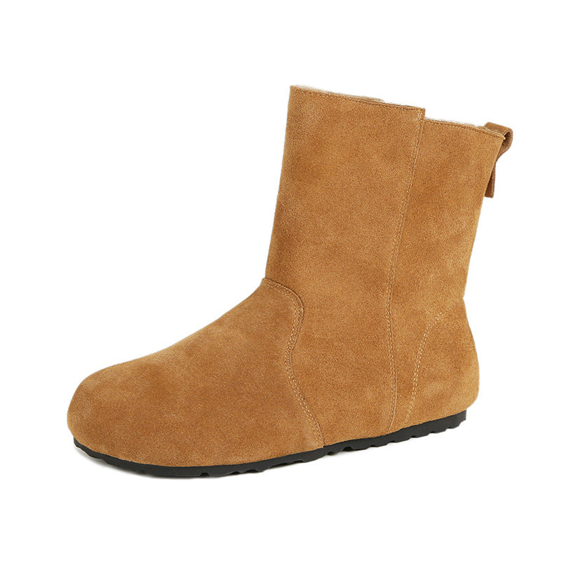 Women's Cowhide Version Real With Fleece Lining Bootie Snow Boots