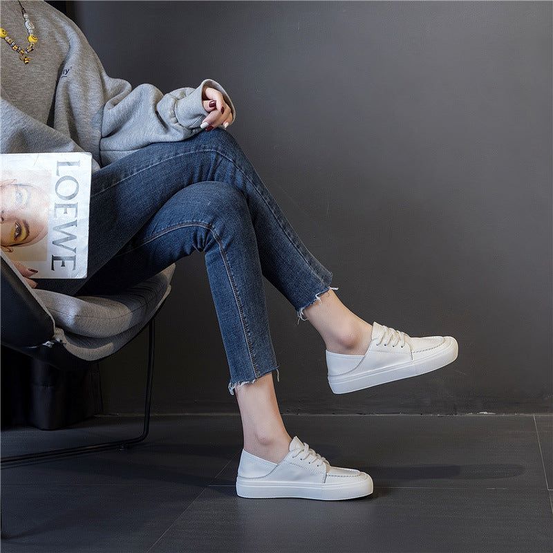 Women's Cowhide Small Single-layer Soft Bottom Slip On Casual Shoes
