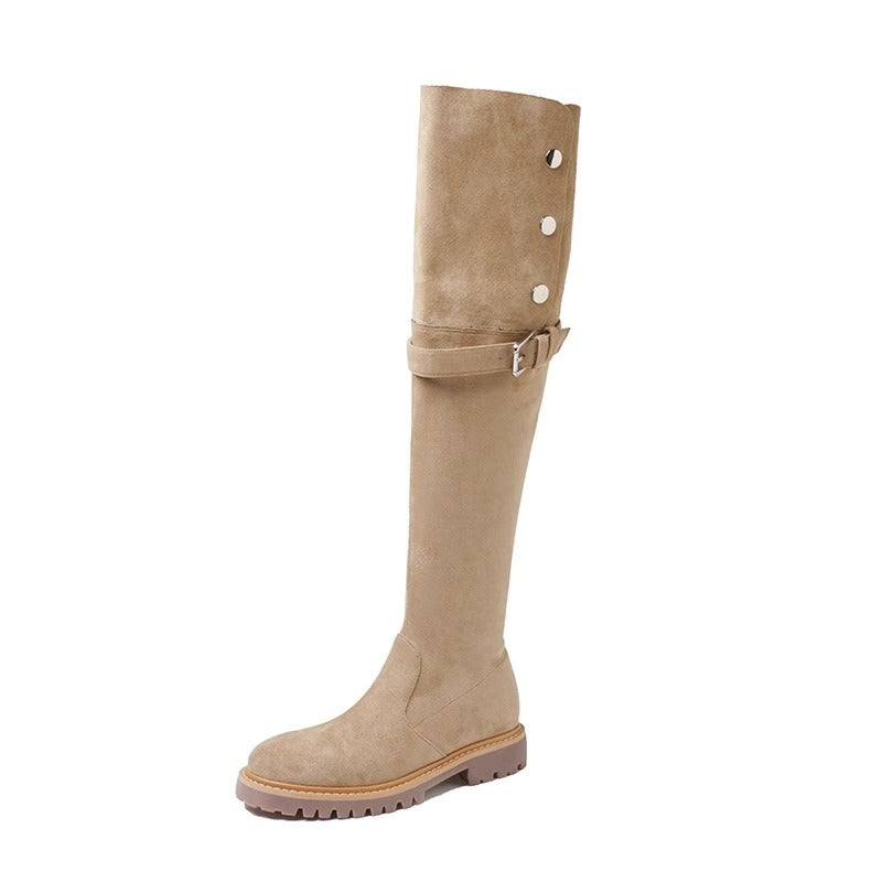 Retro Brown Two-way Wear Knee-high Cow Suede High Boots