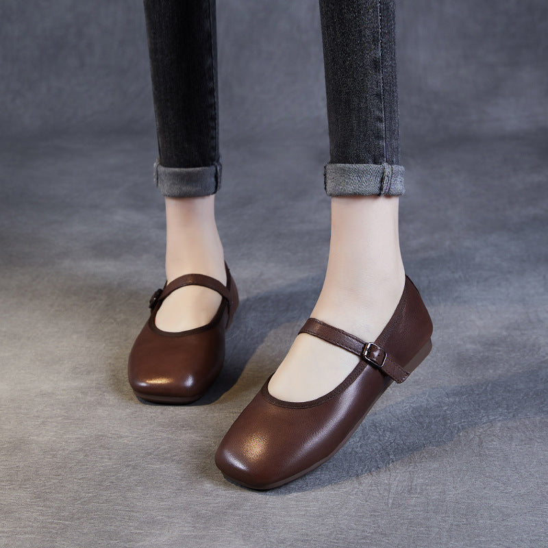 Women's Square Toe Mary Jane Flat Buckle Casual Shoes