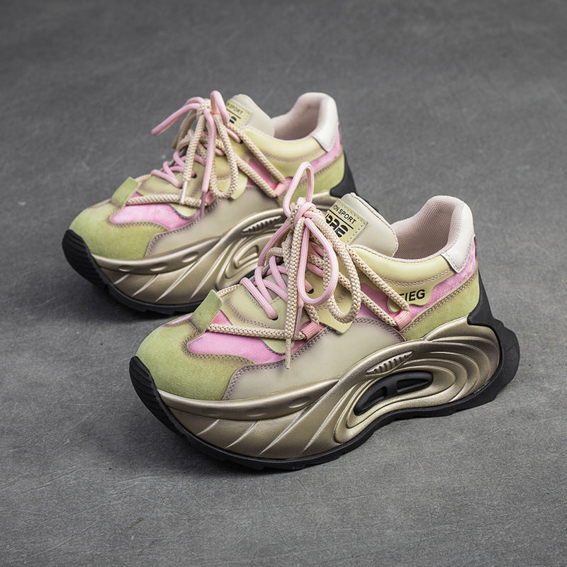 Women's Platform Daddy First Layer Cowhide Stylish Casual Shoes