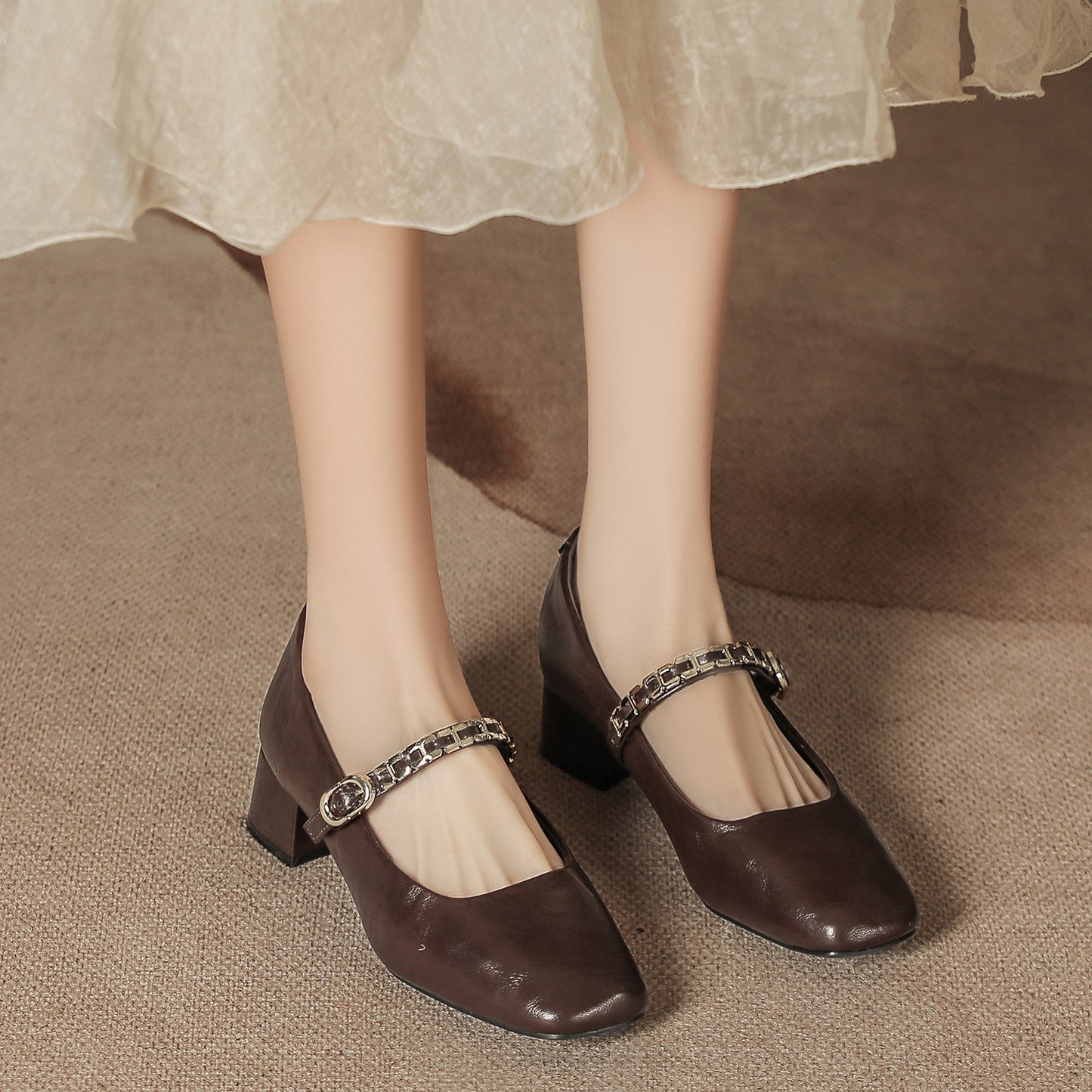 Women's Retro Metal Strap Mary Jane Chunky Women's Shoes