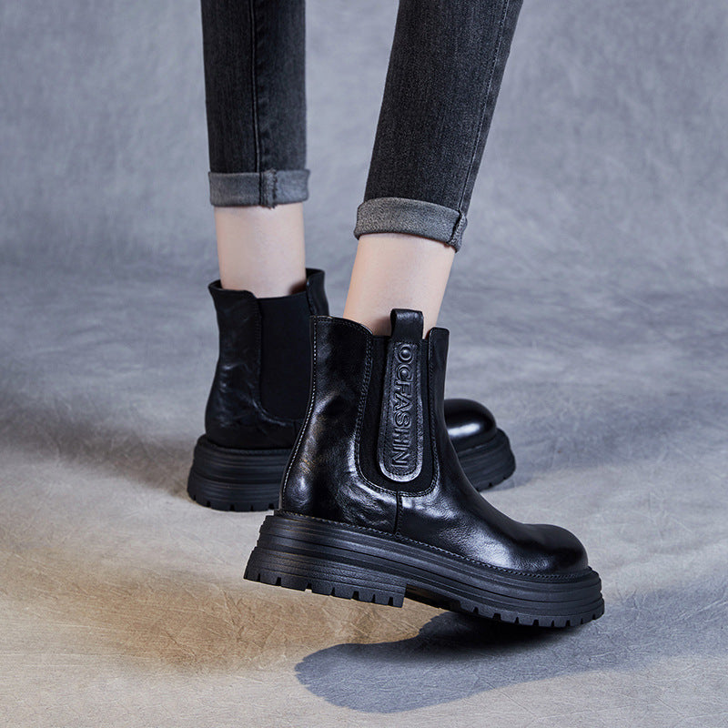 Women's Thick-soled Chelsea Smoke Pipe Single-layer Martin Boots