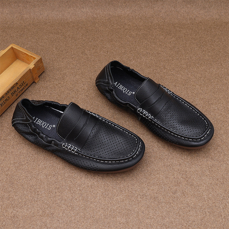 Men's Lightweight Breathable Korean Style Tods Soft Leather Shoes