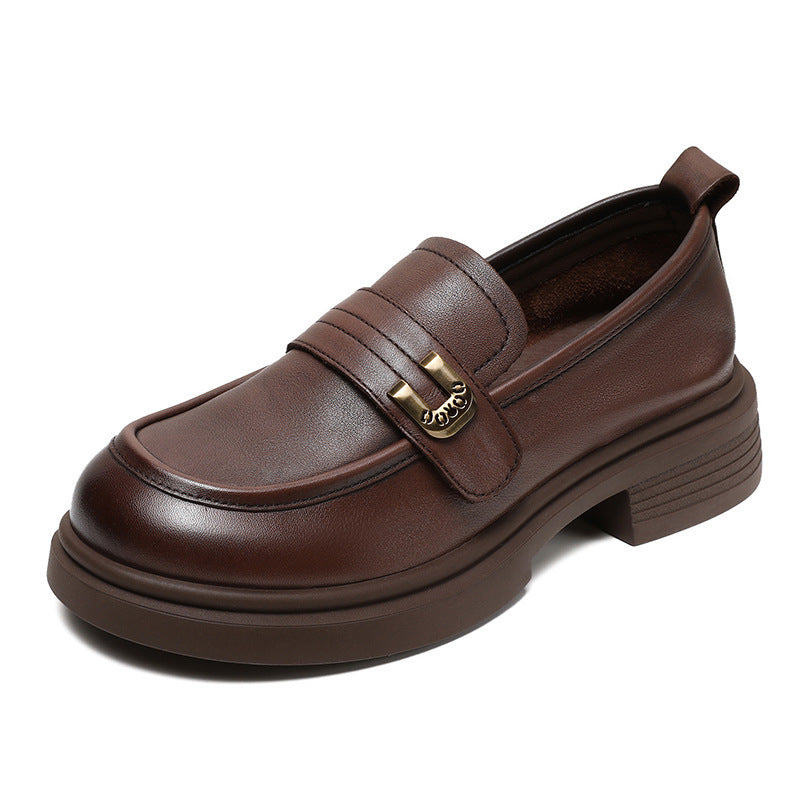 Fashion Genuine Platform Round Head British Leather Shoes