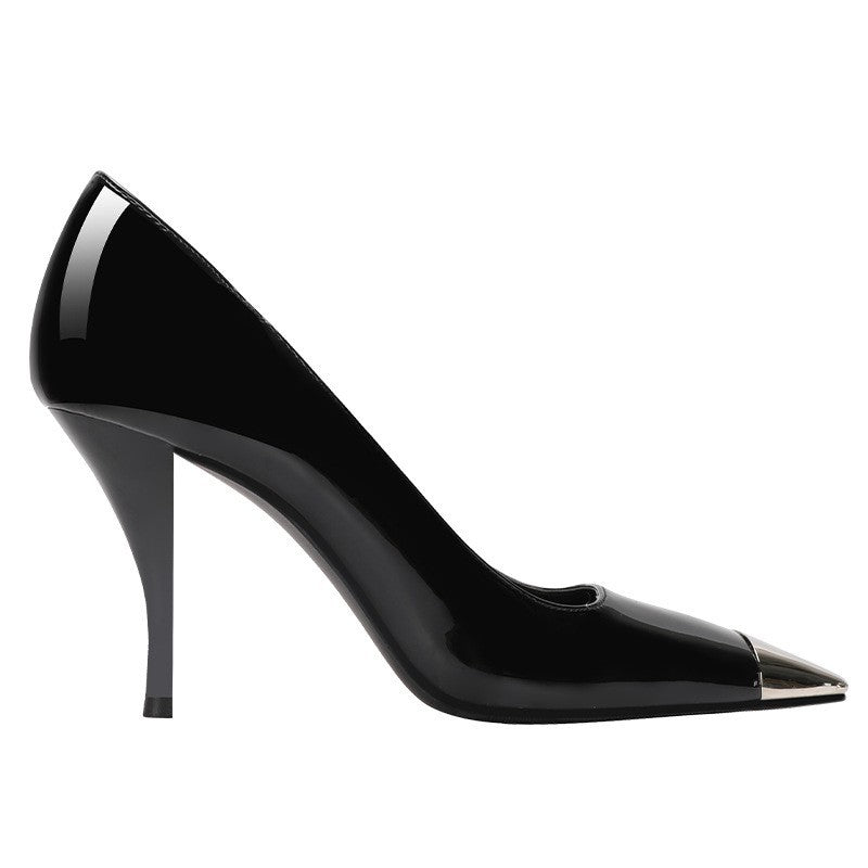 Women's Pu Sexy Patent High Square Toe Metal Heels