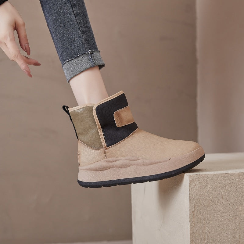 Women's Retro Color Matching Waterproof Northeast Cotton Snow Boots