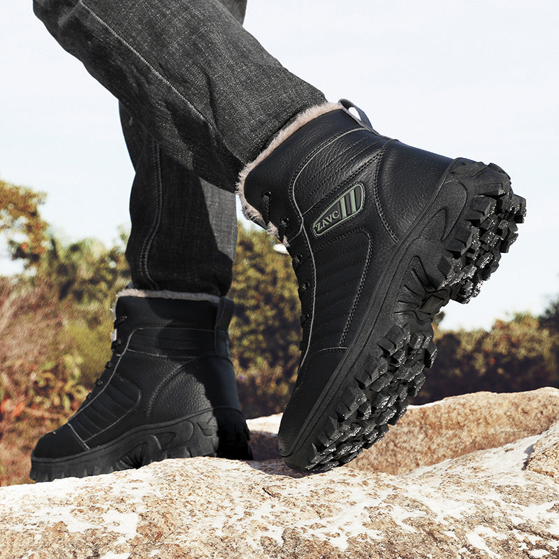 Men's Outdoor Plus Fluff Thickened Warm Black Snow Boots