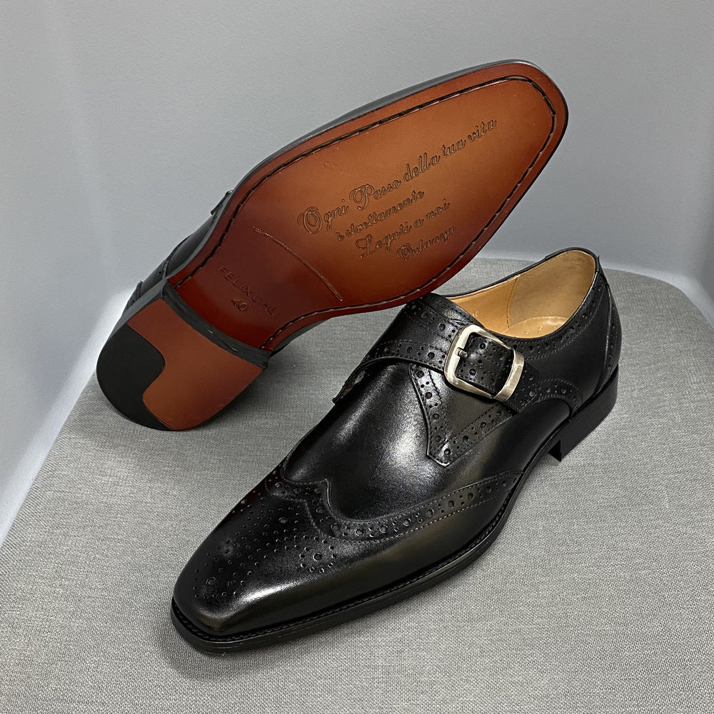 Men's Summer Business Brogue Cowhide Slip-on Formal Leather Shoes