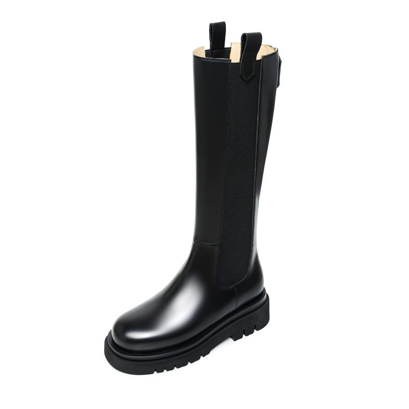 Women's Knight Below The Knee Long Thick Bottom Tube Tail Small Women's Leather Boots