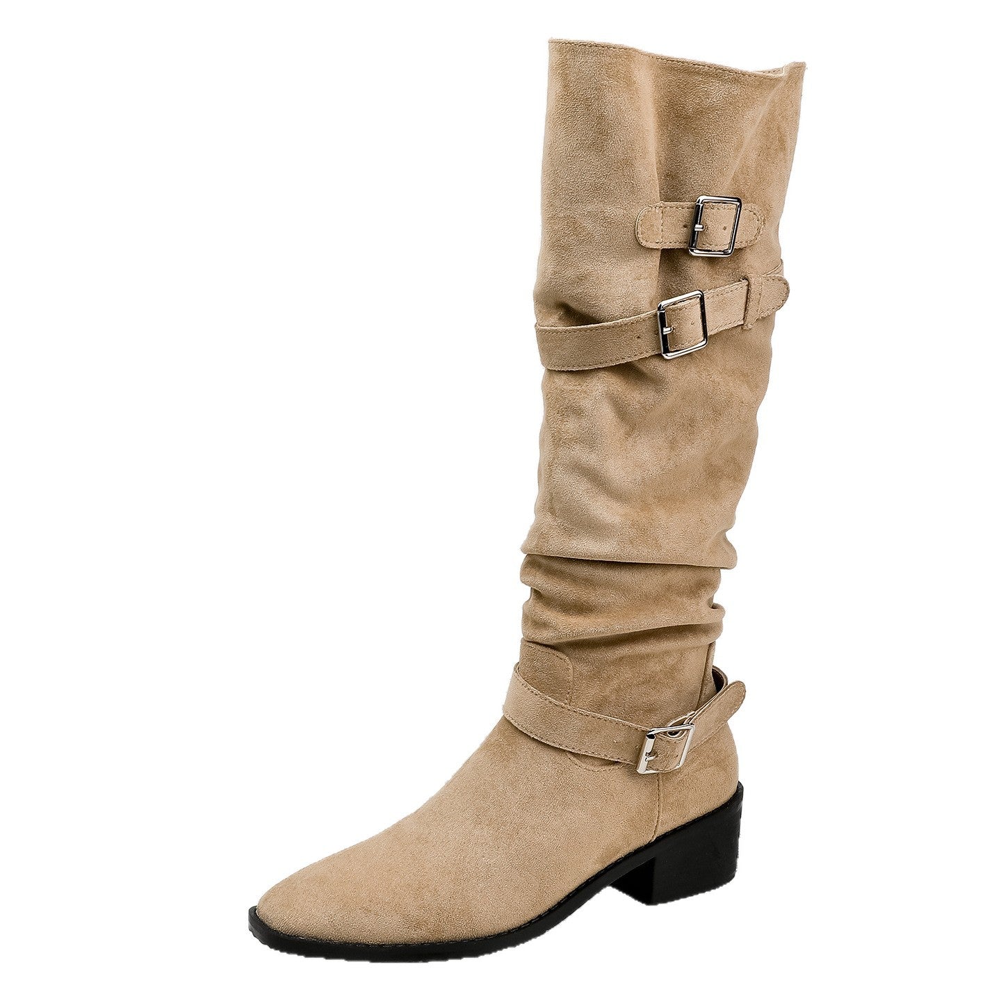 Women's Thick Black Below The Knee Pile Style Big Tube Circumference Women's Leather Boots