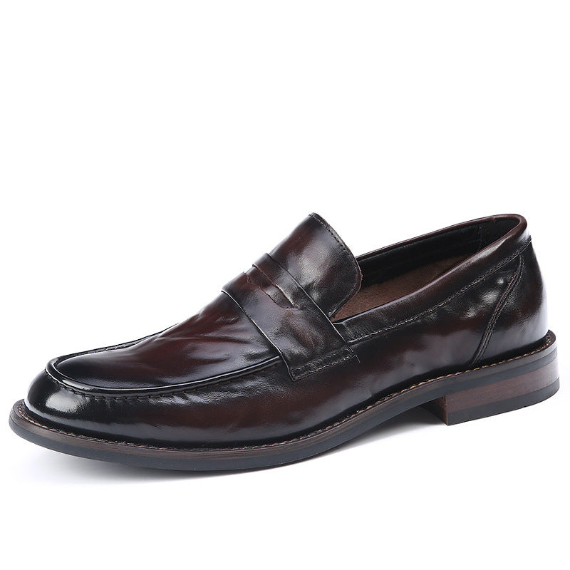 Men's Washed Antique Finish Fashion Black Comfortable Men's Business Leather Shoes