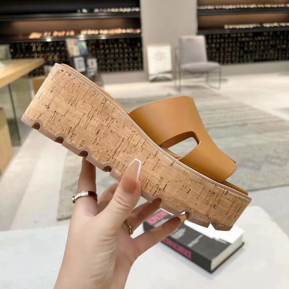 Women's Color Outer Wear High Platform Height Slippers