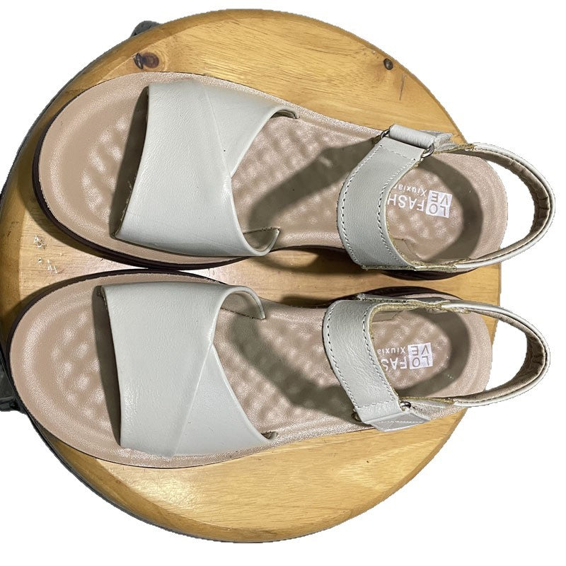 First Layer Cowhide Comfortable Breathable Massage Middle-aged Mother Shoes