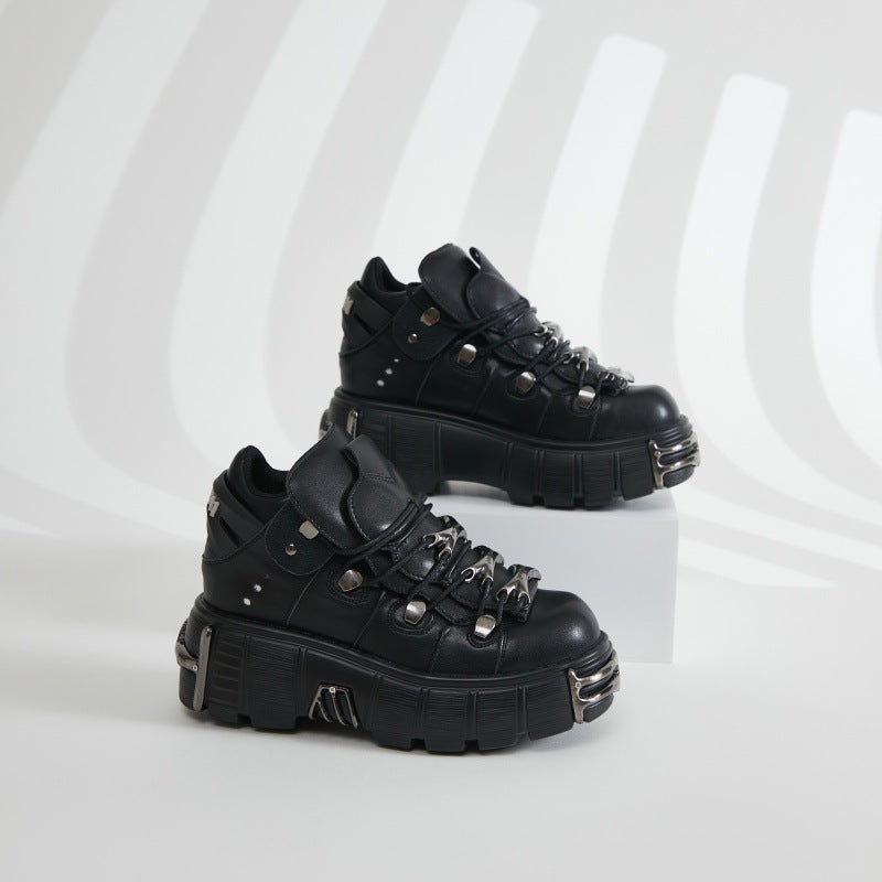 Women's Heavy Metal Platform Punk Dark Motorcycle Casual Shoes