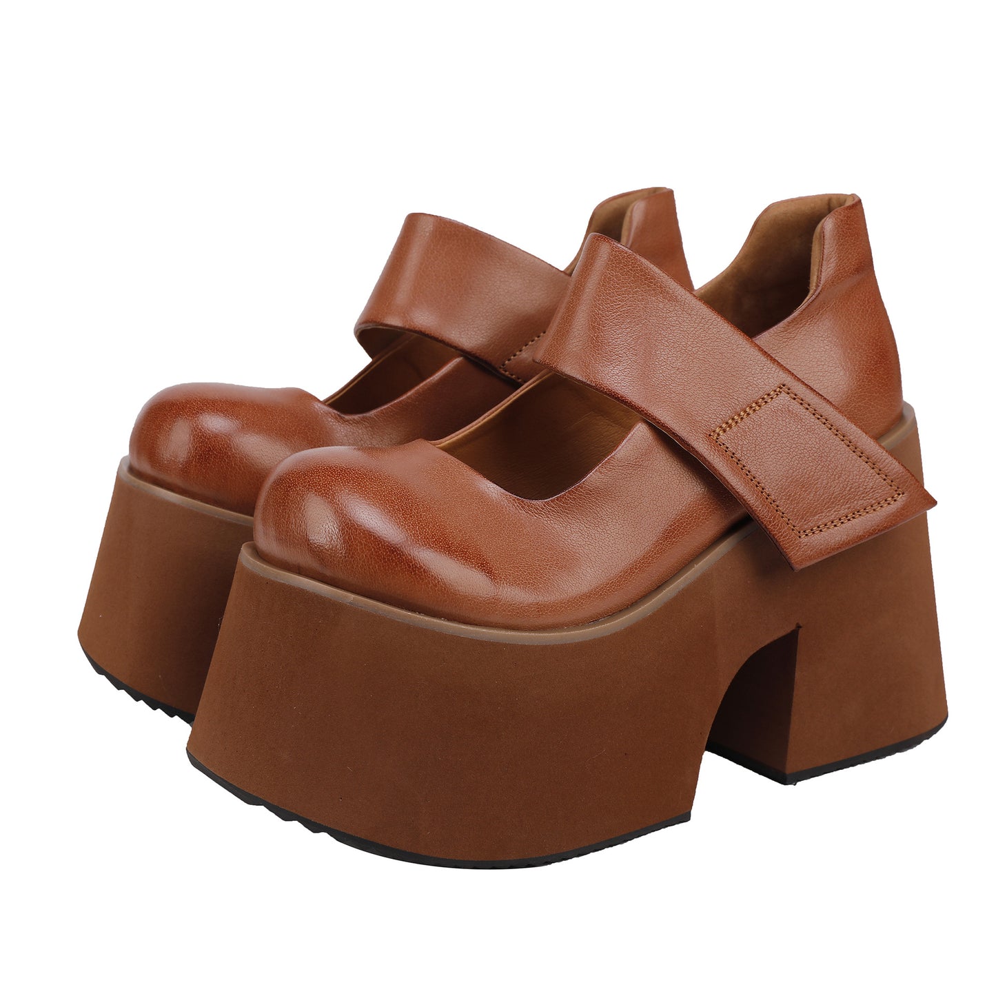 Women's Cowhide Mary Jane Platform Retro Round Head Comfortable Four Women's Fashion Shoes