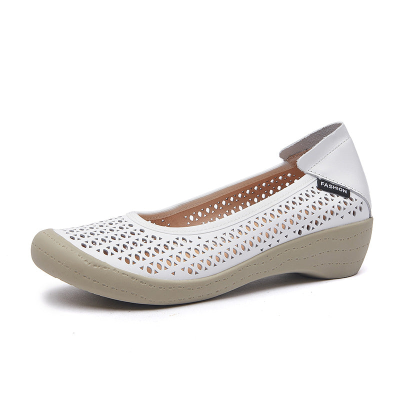 Women's Cowhide Hollow Round Toe Wedge Height Casual Shoes