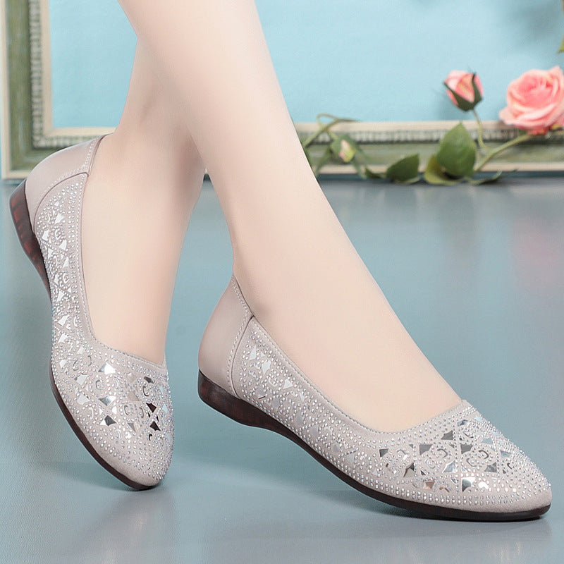 Women's Flat Hollowed Pumps Low Mom Mesh Women's Shoes