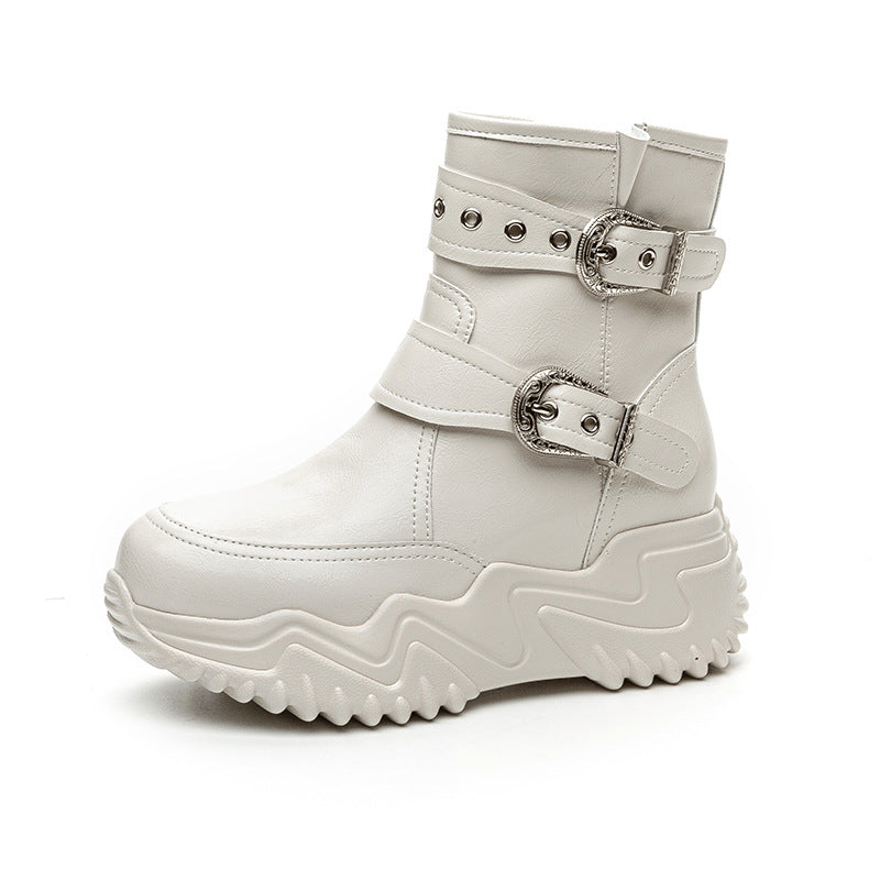 Women's High Top White Autumn Thick-soled Fashionable Casual Shoes