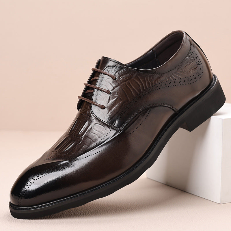 Men's Business Wedding First Layer Cowhide Korean Leather Shoes