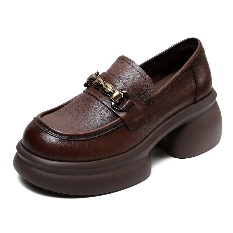 Women's British Retro Brown Medium-sized Mouth Platform Leather Shoes