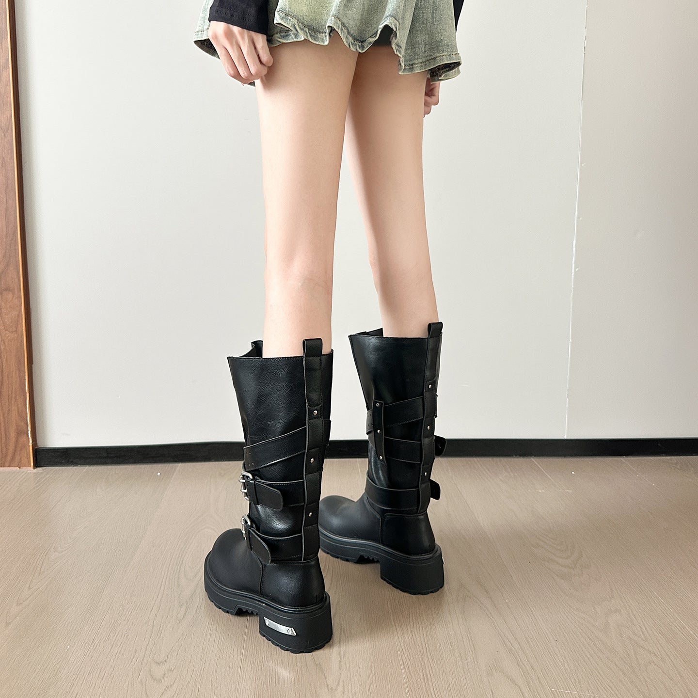 Women's Buckle Knight Big Head Thick Bottom Boots