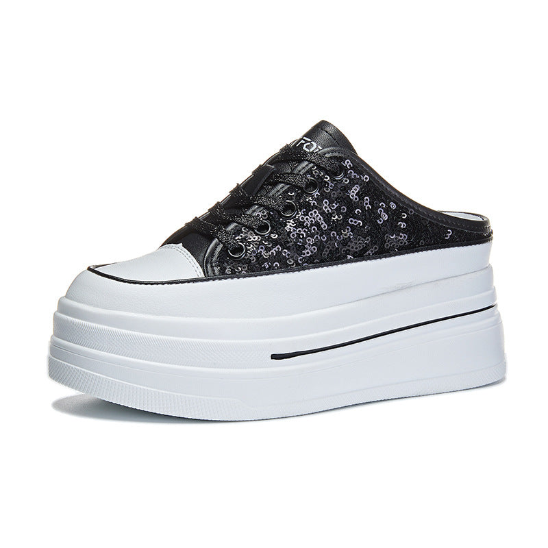 Women's Insole Closed Toe Half For Spring Sequin Platform Slippers