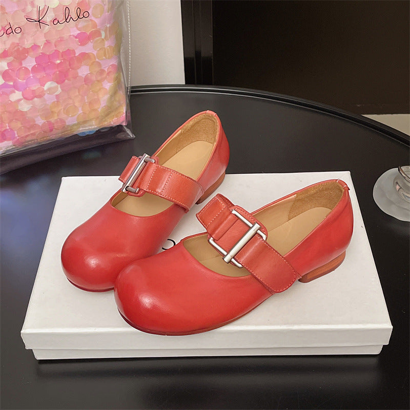 Women's Buckle Summer Round Toe Preppy Style Low Small Loafers