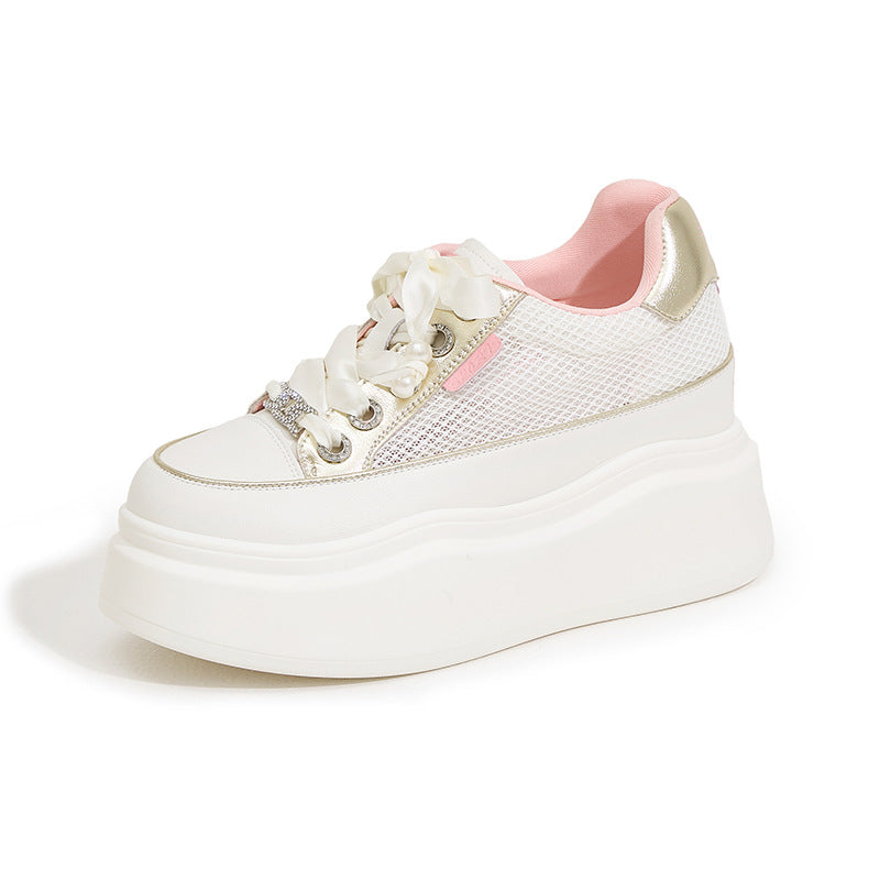Women's Platform White Summer Height Increasing Insole Fashion Muffin Hollow Sneakers