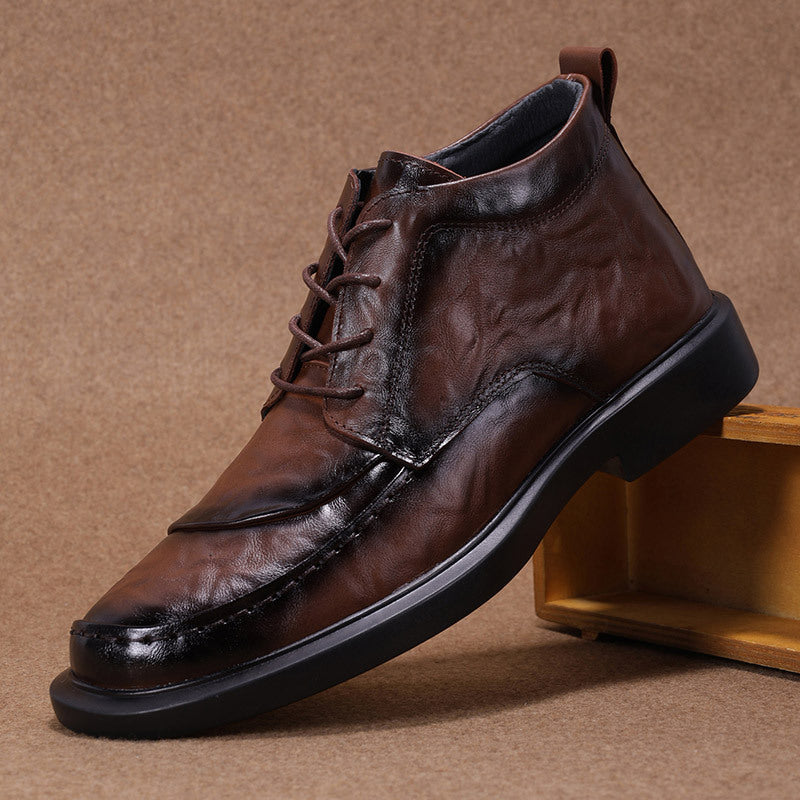 Men's Dark Brown High Soft Bottom Comfort Leather Shoes