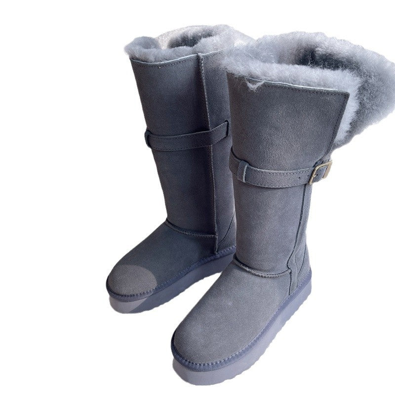 Women's Two-way Real Fur Cowhide Wool Winter Boots