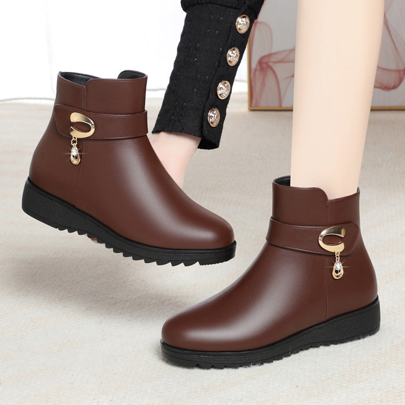 Women's Mother's Soft Wedge Bottom Short Fleece-lined Boots