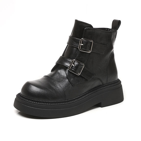 Women's High Small British Style Platform Martin Simple Women's Leather Boots