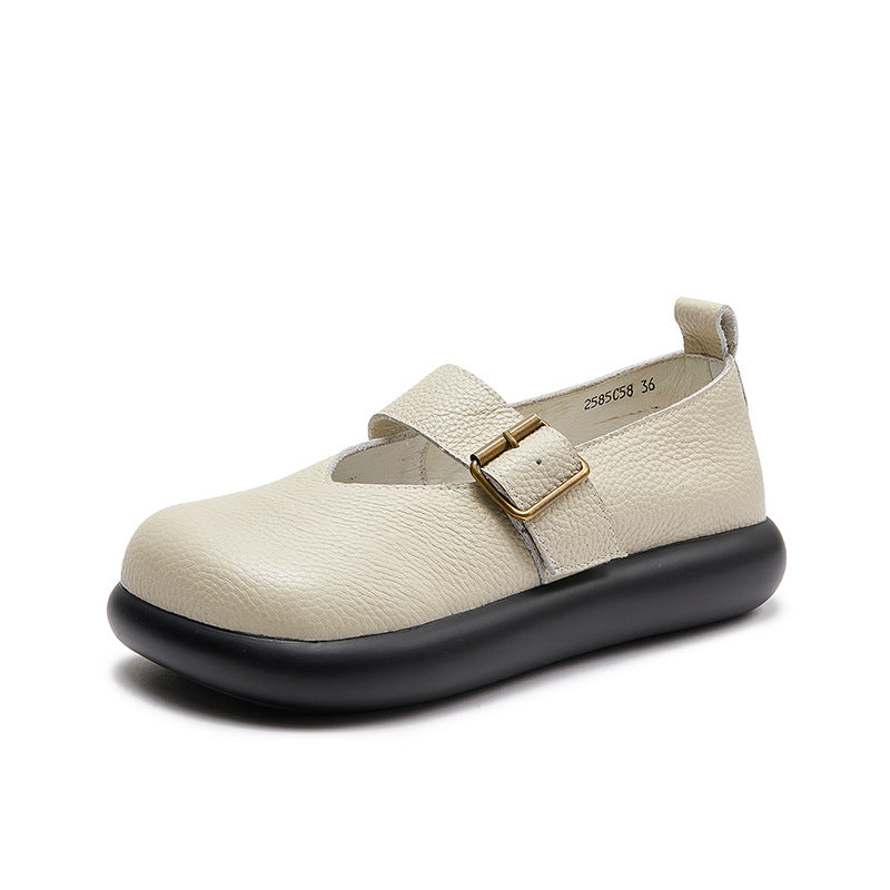 Women's Thick-soled Thick Sole Cowhide Buckle Comfort Casual Shoes