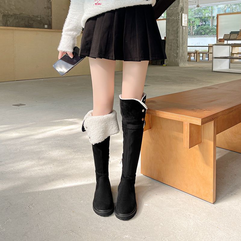 Slimming Over The Knee Lamb Fur Fleece-lined Snow Boots
