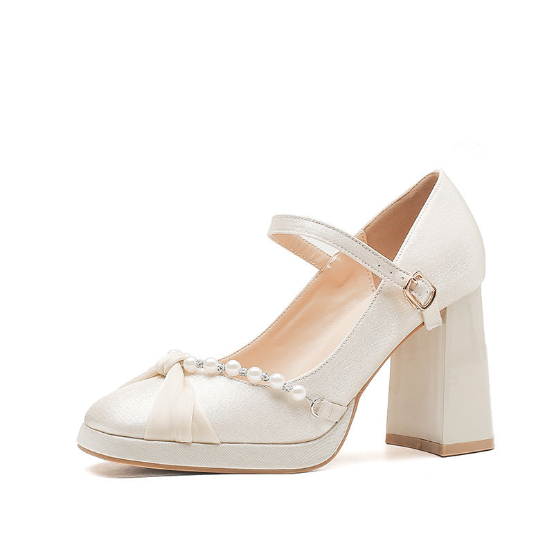 Women's Mary Jane High Main Wedding Dress Two-way Bridesmaid Bride Heels
