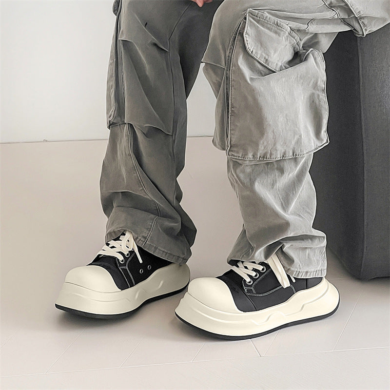 Men's Black White Big Toe Round Niche Sneakers