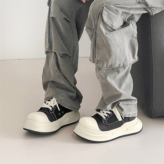 Men's Black White Big Toe Round Niche Sneakers