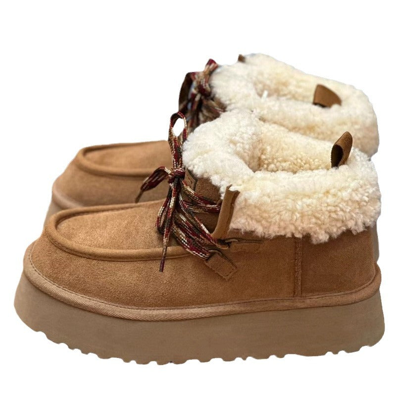 Women's Fur Integrated Platform Winter Short Height Increasing Snow Boots