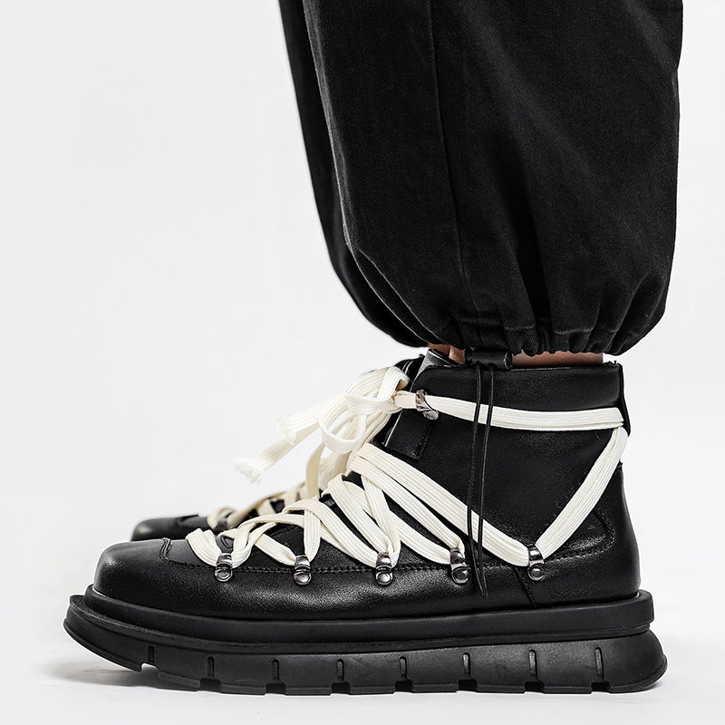 Men's High Top British Style Genuine Platform Hidden Boots