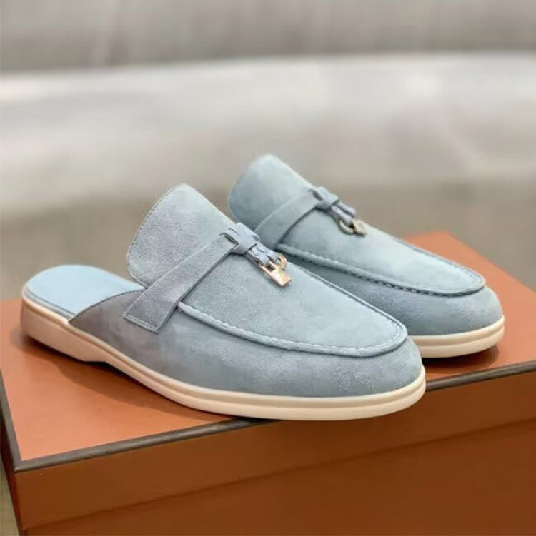 Women's High Version Frosted Cowhide Half Flat Leather Shoes