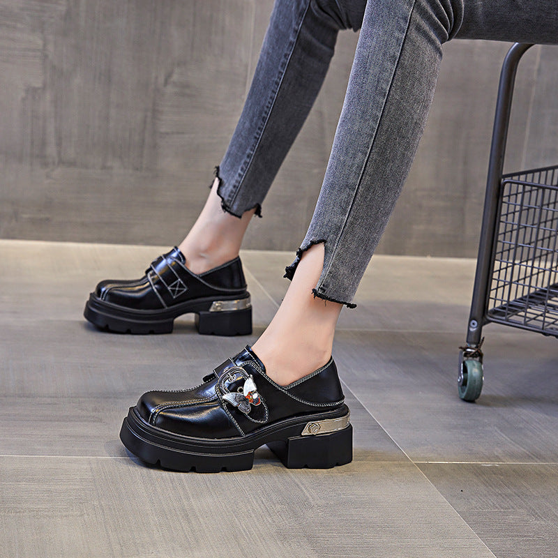 Women's First Layer Cowhide Platform Velcro Muffin Casual Shoes